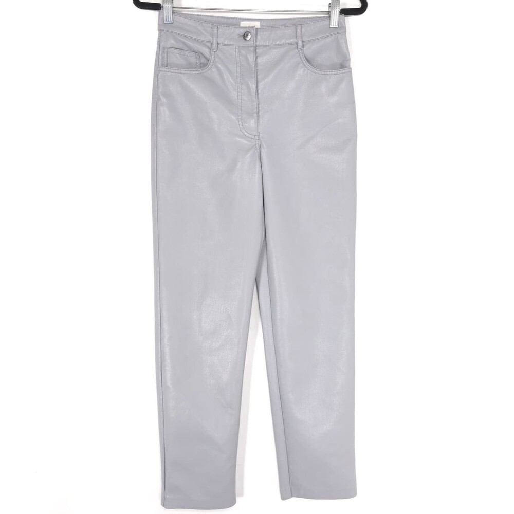 WILFRED Women's Faux Leather Pants 6 Gray Straight High Rise FVL4-6940-11